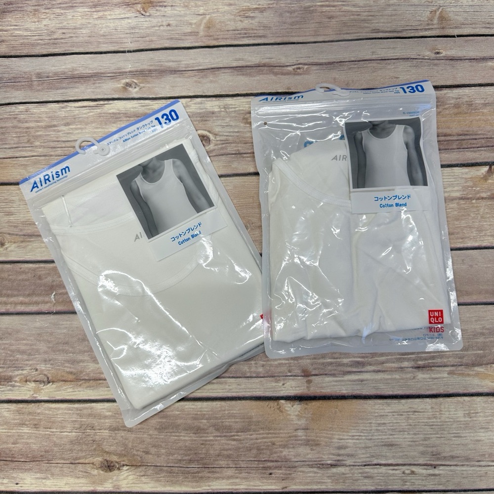 UNIQULO kids AIRism cotton blend tank top white 130(7-8y)-2 pack